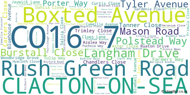 A word cloud for the CO16 7 postcode